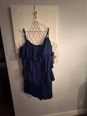 Fit 4 U Hips Navy Blue Multi Ruffle Tiered Romper One-Piece Swimsuit